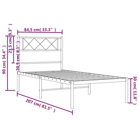 Bedframe met hoofdbord metaal wit 80x200 cm 9