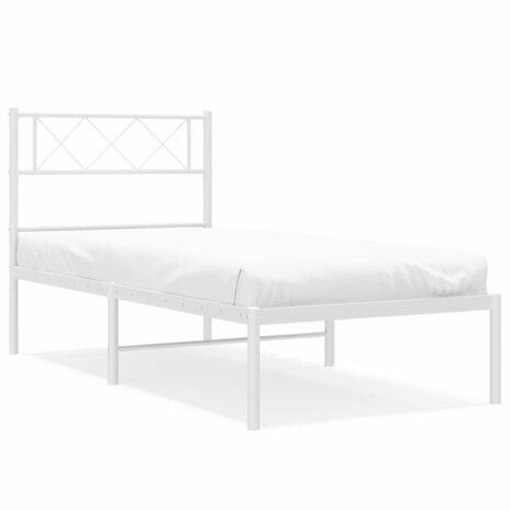 Bedframe met hoofdbord metaal wit 90x200 cm 2