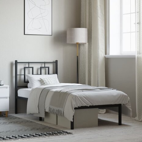 Bedframe met hoofdbord metaal zwart 75x190 cm 1