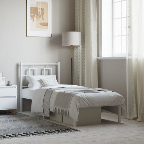 Bedframe met hoofdbord metaal wit 80x200 cm 1
