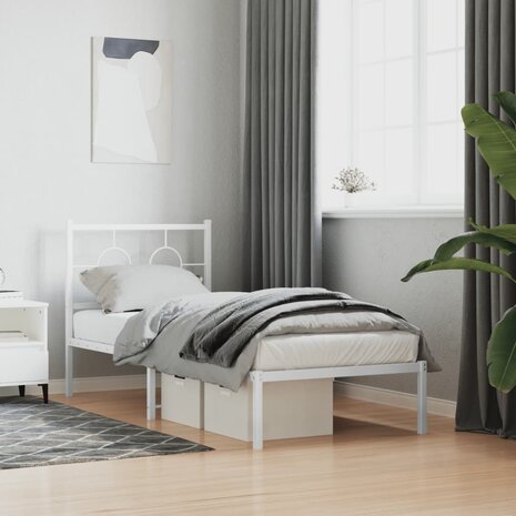 Bedframe met hoofdbord zonder matras metaal wit 75x190 cm 1