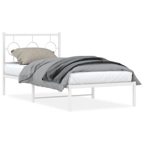 Bedframe met hoofdbord metaal wit 90x190 cm 2