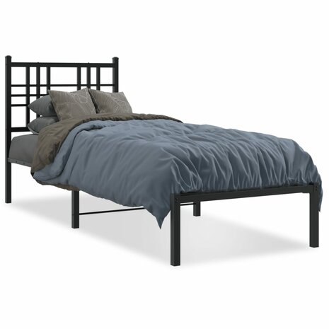 Bedframe met hoofdbord metaal zwart 75x190 cm 2