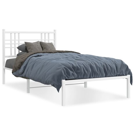 Bedframe met hoofdbord metaal wit 90x190 cm 2