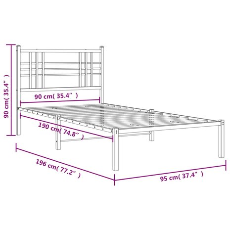 Bedframe met hoofdbord metaal wit 90x190 cm 8
