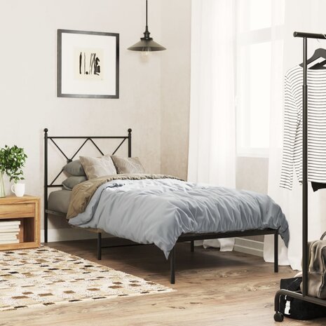 Bedframe met hoofdbord metaal zwart 80x200 cm 1