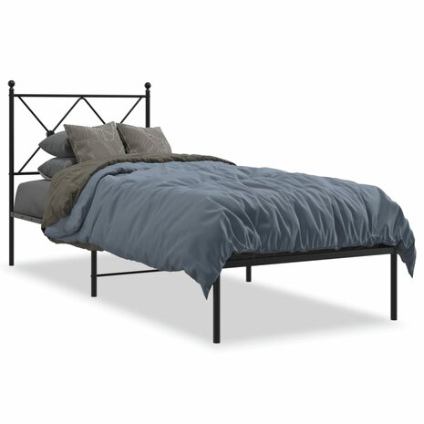 Bedframe met hoofdbord metaal zwart 80x200 cm 2