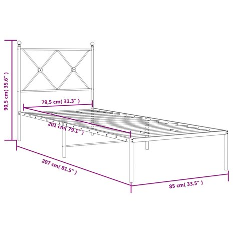 Bedframe met hoofdbord metaal zwart 80x200 cm 8