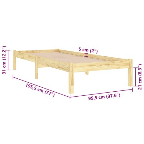 Bedframe massief hout 90x190 cm 8