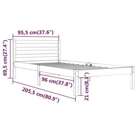 Bedframe massief grenenhout wit 90x200 cm 8