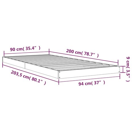 Bedframe massief grenenhout 90x200 cm 8
