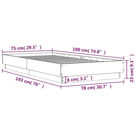 Bedframe bewerkt hout wit 75x190 cm 9