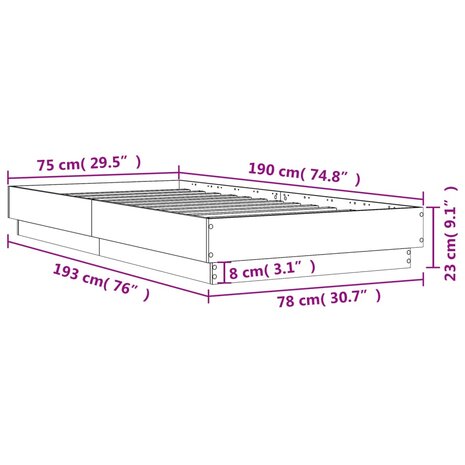 Bedframe zonder matras hout sonoma eikenkleurig 75x190 cm 9