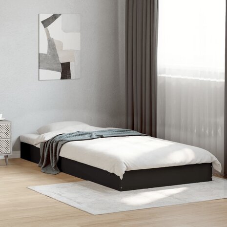 Bedframe bewerkt hout zwart 75x190 cm 1