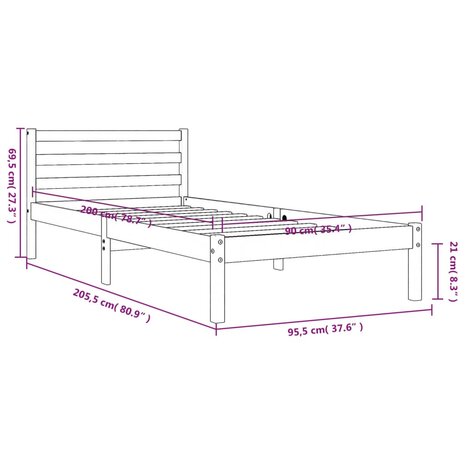 Bedframe zonder matras massief grenenhout wasbruin 90x200 cm 9