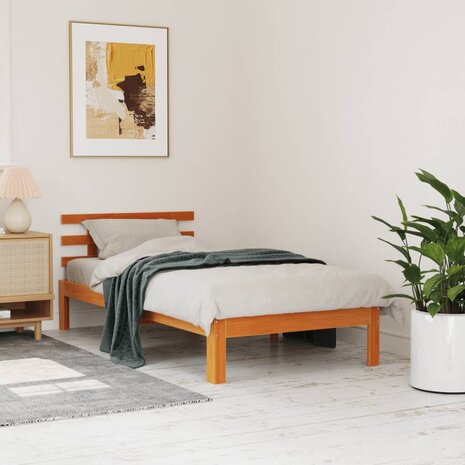Bedframe zonder matras massief grenenhout wasbruin 75x190 cm 1