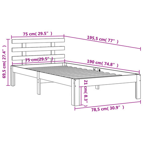 Bedframe zonder matras massief grenenhout wasbruin 75x190 cm 9