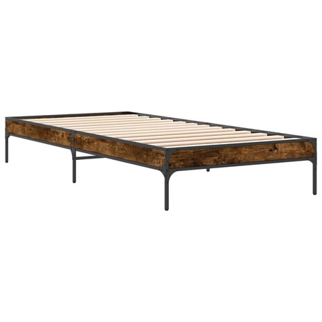 Bedframe bewerkt hout en metaal gerookt eikenkleurig 100x200 cm 3