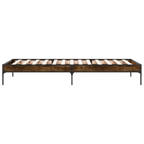 Bedframe bewerkt hout en metaal gerookt eikenkleurig 100x200 cm 5