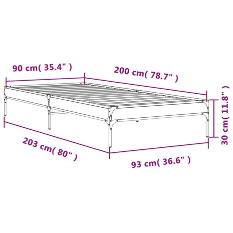 Bedframe bewerkt hout en metaal sonoma eikenkleurig 90x200 cm 9