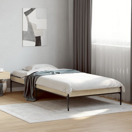 Bedframe bewerkt hout en metaal sonoma eikenkleurig 90x190 cm 1