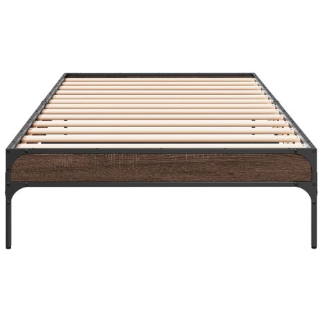 Bedframe bewerkt hout en metaal bruin eikenkleurig 90x190 cm 4