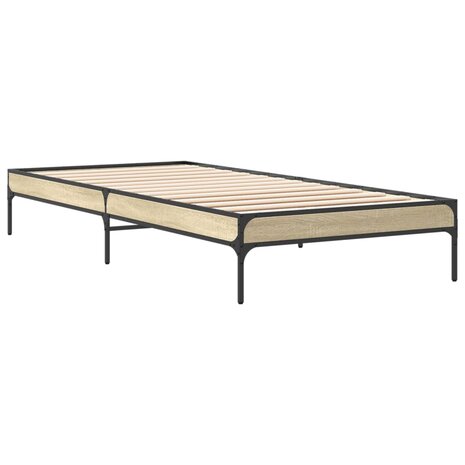 Bedframe bewerkt hout en metaal sonoma eikenkleurig 75x190 cm 3