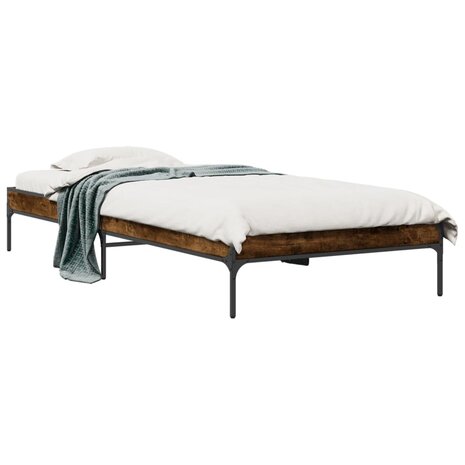 Bedframe bewerkt hout en metaal gerookt eikenkleurig 75x190 cm 2
