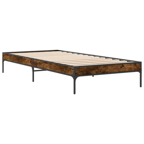 Bedframe bewerkt hout en metaal gerookt eikenkleurig 75x190 cm 3