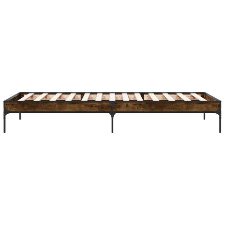 Bedframe bewerkt hout en metaal gerookt eikenkleurig 75x190 cm 5