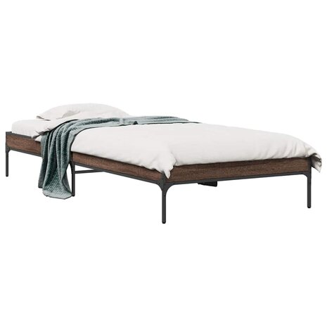 Bedframe bewerkt hout en metaal bruin eikenkleurig 75x190 cm 2