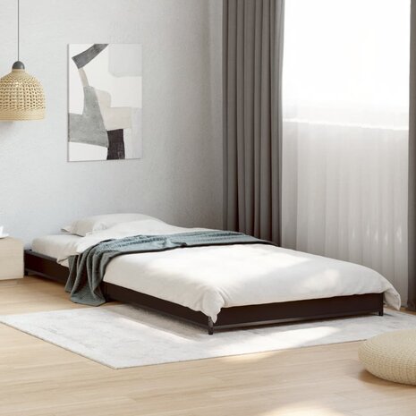 Bedframe bewerkt hout en metaal zwart 100x200 cm 1