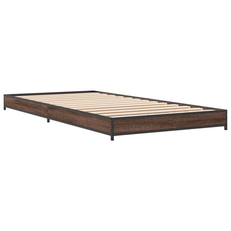 Bedframe bewerkt hout en metaal bruin eikenkleurig 100x200 cm 3