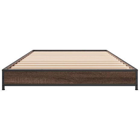 Bedframe bewerkt hout en metaal bruin eikenkleurig 100x200 cm 4