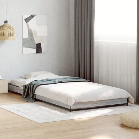 Bedframe bewerkt hout en metaal grijs sonoma eiken 75x190 cm 1