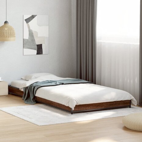 Bedframe bewerkt hout en metaal bruin eikenkleurig 75x190 cm 1