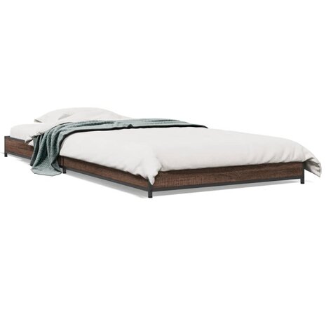 Bedframe bewerkt hout en metaal bruin eikenkleurig 75x190 cm 2