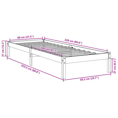 Bedframe extra lang zonder matras massief grenenhout 80x220 cm 9