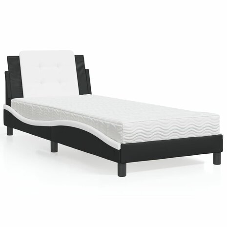 Bed met matras kunstleer zwart en wit 100x200 cm 1