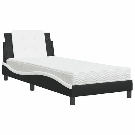 Bed met matras kunstleer zwart en wit 100x200 cm 2