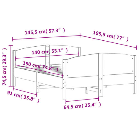 Bed met matras massief grenenhout wasbruin 140x190 cm 9
