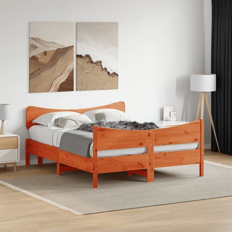 Bed met matras massief grenenhout wasbruin 140x190 cm 1