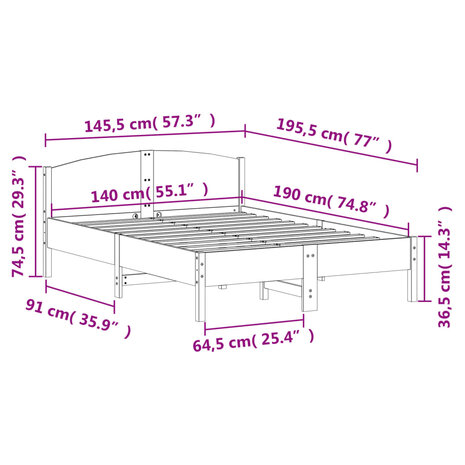 Bed met matras massief grenenhout wasbruin 140x190 cm 9