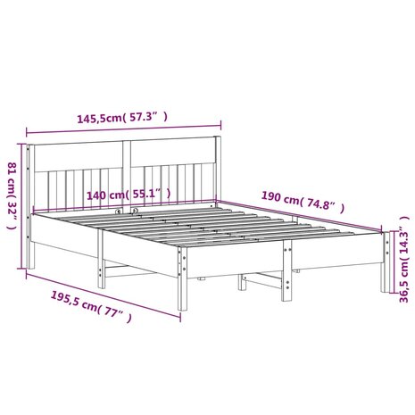 Bed met matras massief grenenhout wasbruin 140x190 cm 9