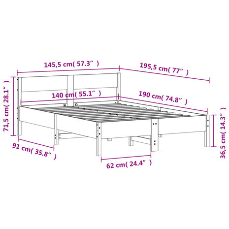Bed met matras massief grenenhout wasbruin 140x190 cm 9