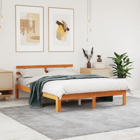 Bed met matras massief grenenhout wasbruin 140x190 cm 1