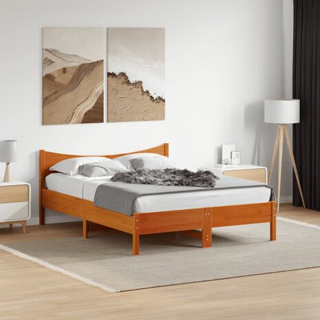 Bed met matras massief grenenhout wasbruin 140x190 cm 1