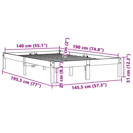Bed met matras massief grenenhout wasbruin 140x190 cm 8