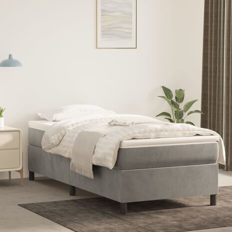 Boxspring met matras fluweel lichtgrijs 90x190 cm 1