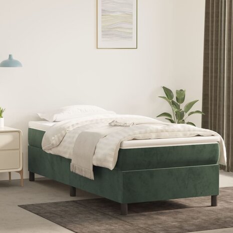 Boxspring met matras fluweel donkergroen 90x190 cm 1